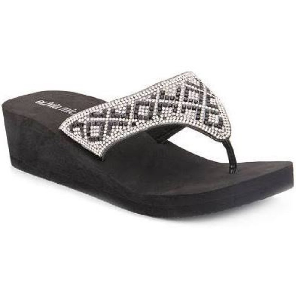 NWT-OLIVIA MILLER BLK EMBELLISHED FLIP FLOPS SZ 7